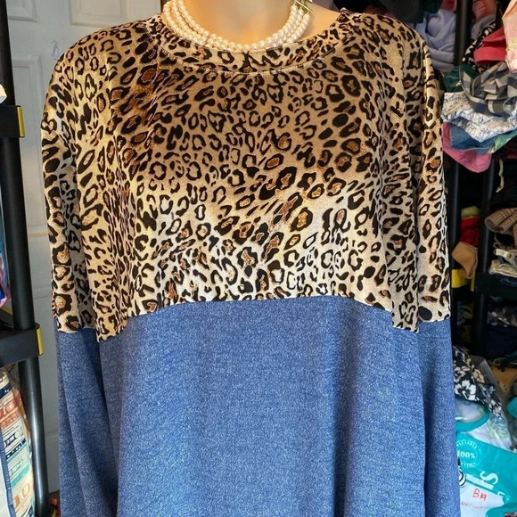 Amaryllis Leopard Print and Blue Top - Picture 5 of 6